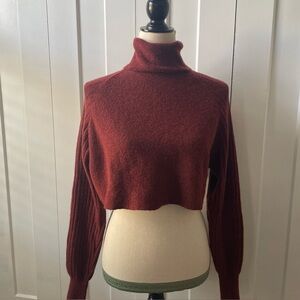 ALLSAINTS SMALL MAROON CROPPED TURTLENECK SWEATER